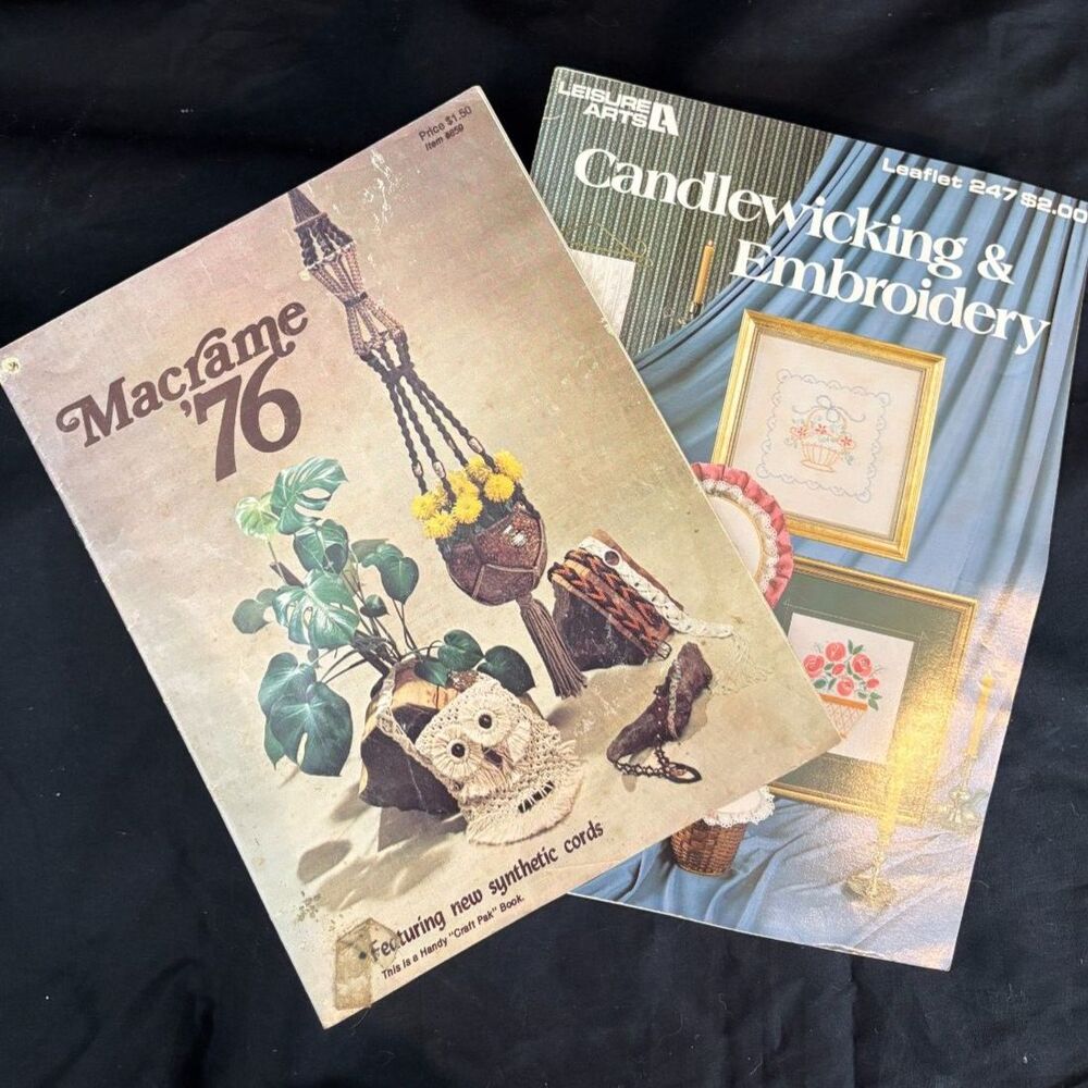Vintage 1976 Macrame ’76 Owl Patterns + Leisure Arts Embroidery Craft Books Lot